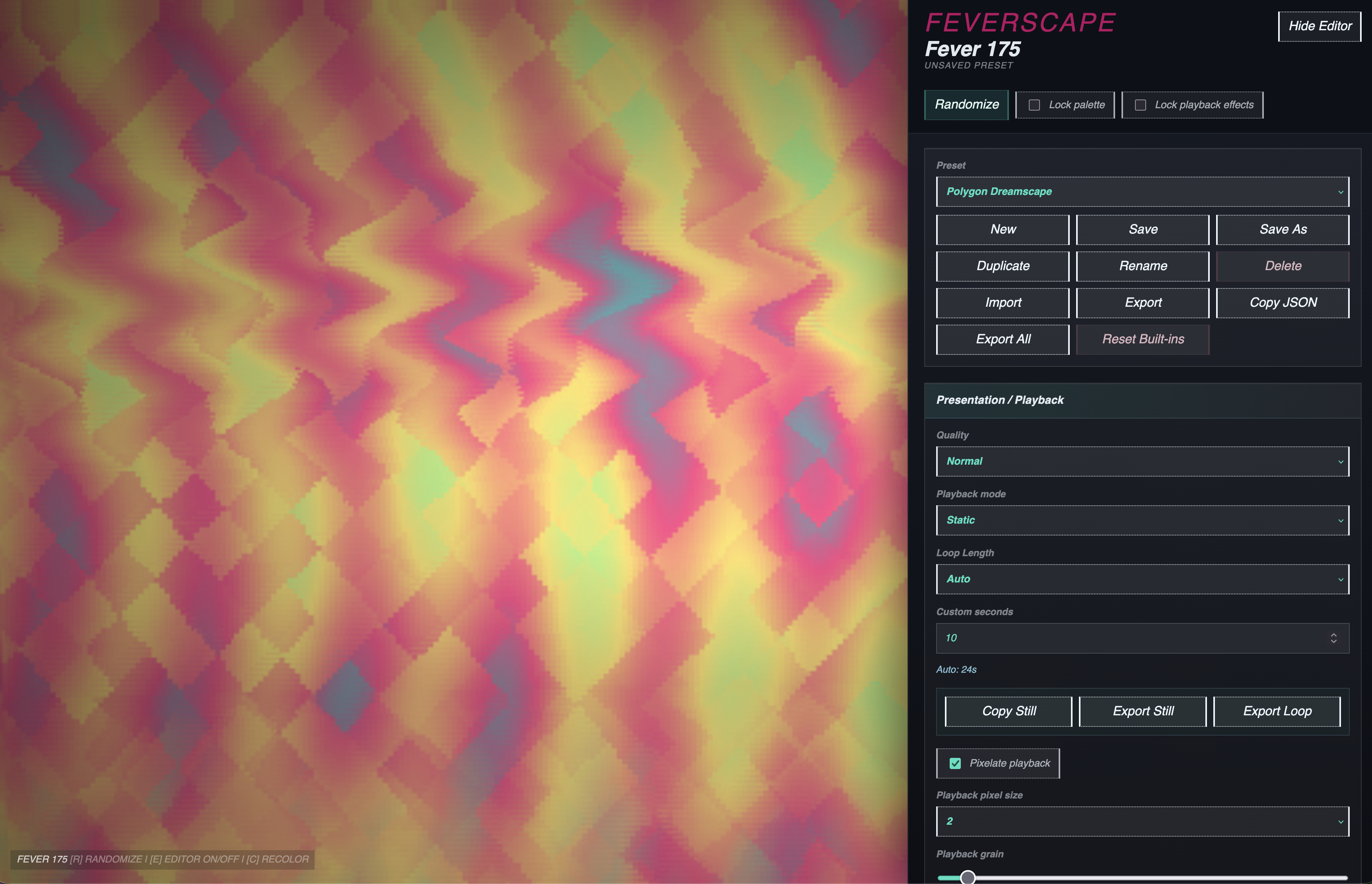 Screenshot of feverscape web app in use